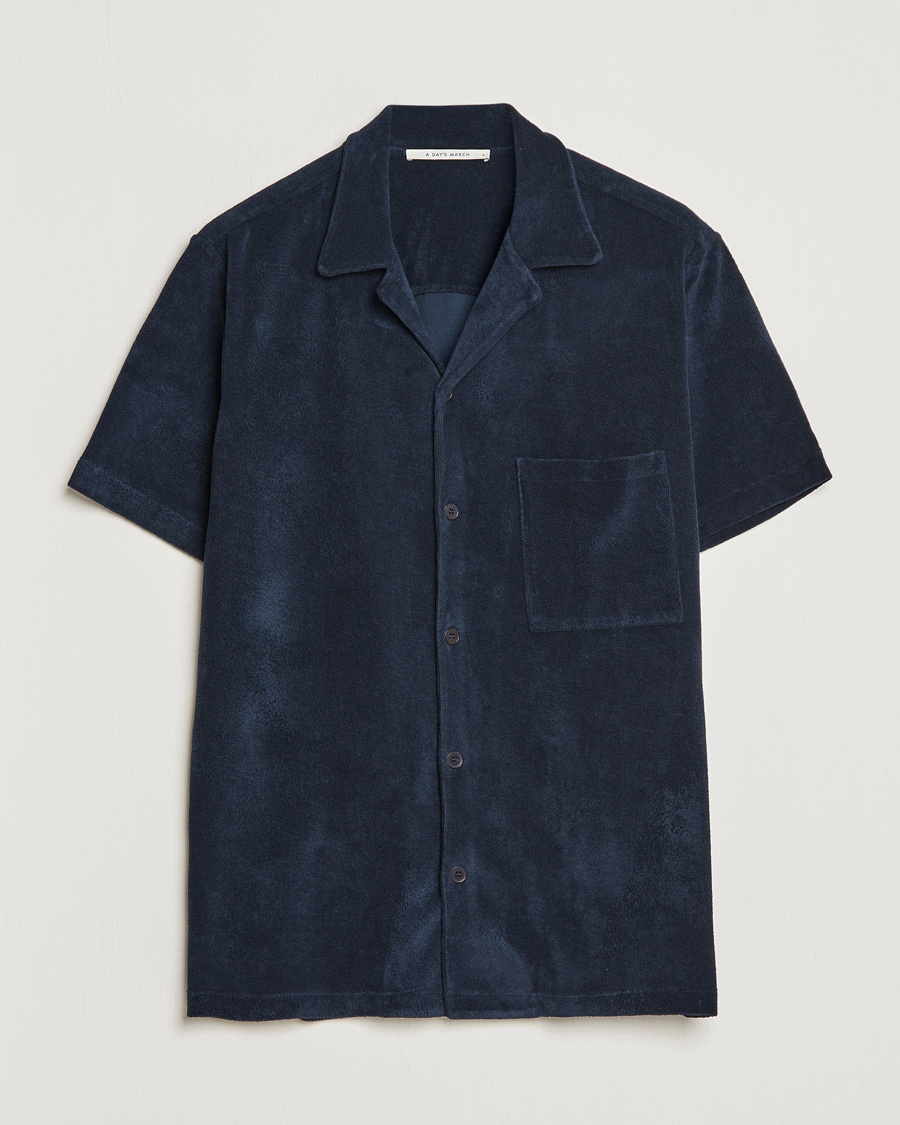 Herren | | A Day's March | Yamu Short Sleeve Terry Shirt Navy