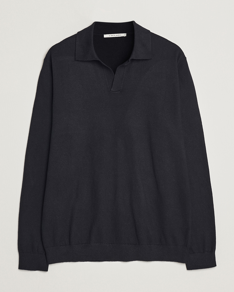 Herren | Poloshirts | A Day's March | Manol Cotton Linen Polo Black
