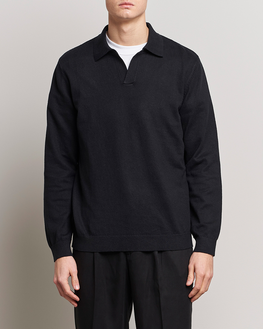 Herren | A Day's March | A Day's March | Manol Cotton Linen Polo Black
