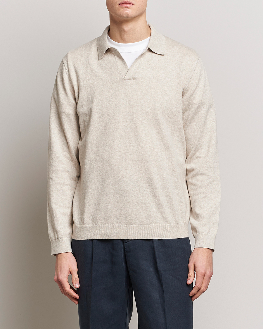 Herren | A Day's March | A Day's March | Manol Cotton Linen Polo Sand Melange