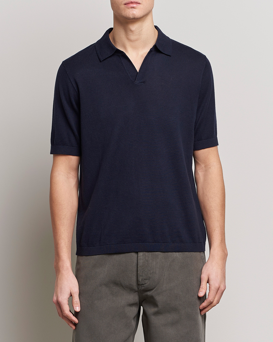 Herren | A Day's March | A Day's March | Ebro Open Collar Cotton/Wool Navy