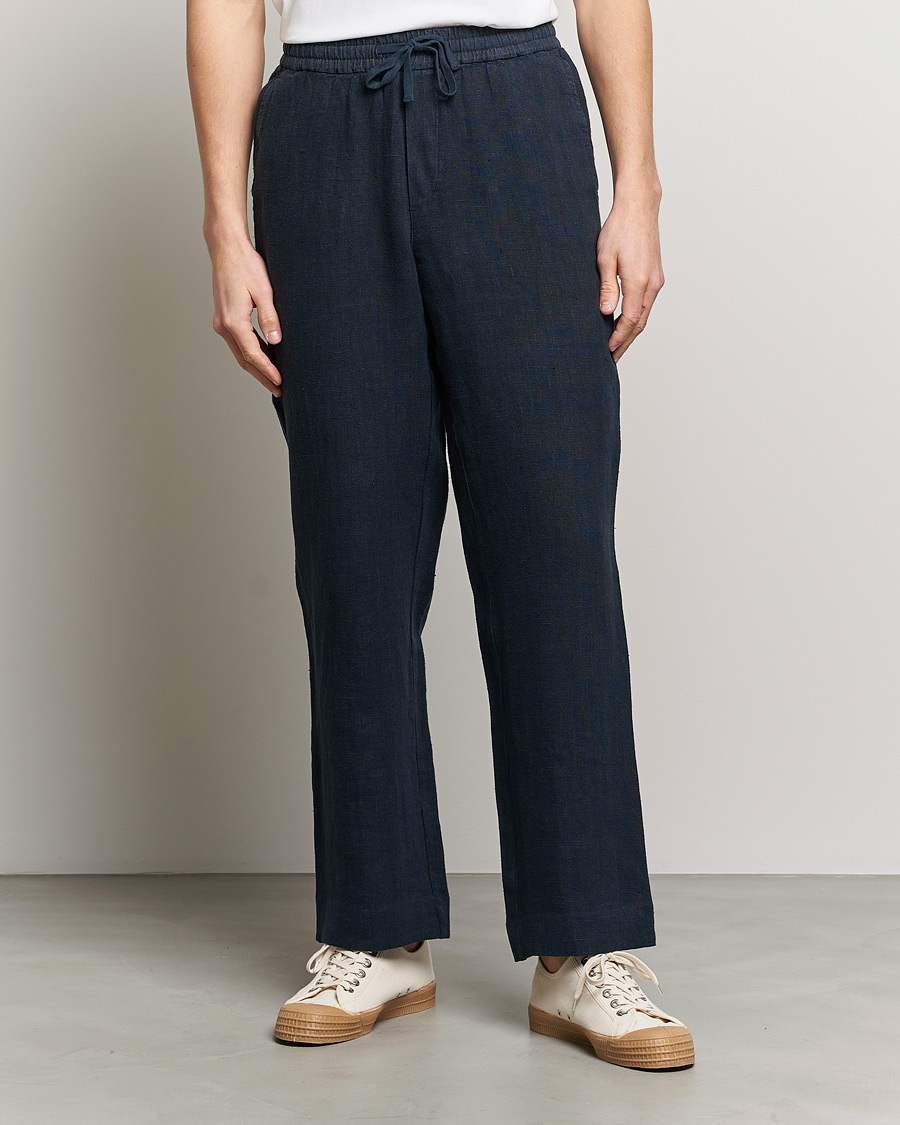 Herren | 30% sale | A Day's March | Tamait Drawstring Linen Trousers Navy