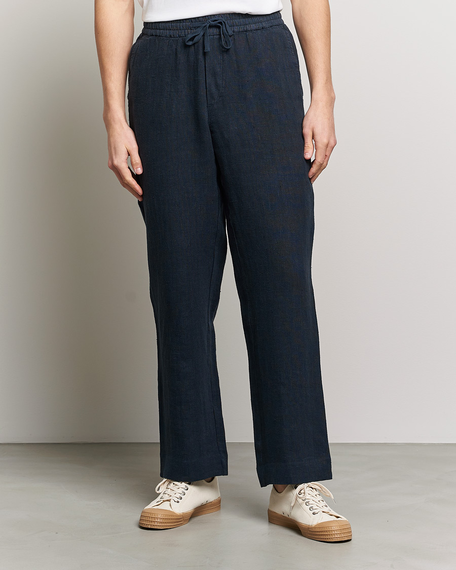 Herren | | A Day's March | Tamait Drawstring Linen Trousers Navy