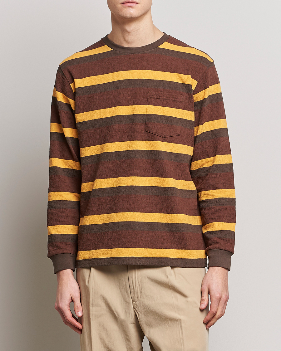 Herren | Langarm T-Shirt | BEAMS PLUS | Long Sleeve Striped Pocket Tee Brown