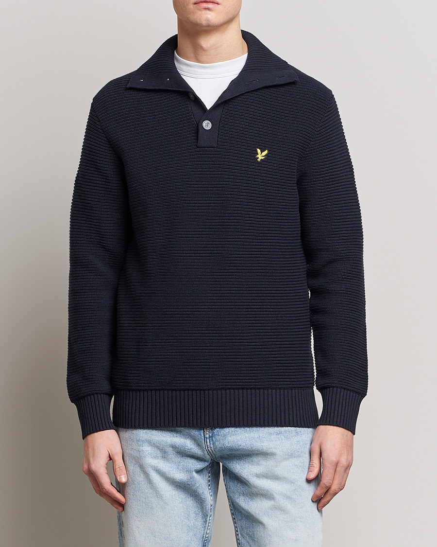 Herren |  | Lyle & Scott | Chunky Ribbed Button Knit Dark Navy
