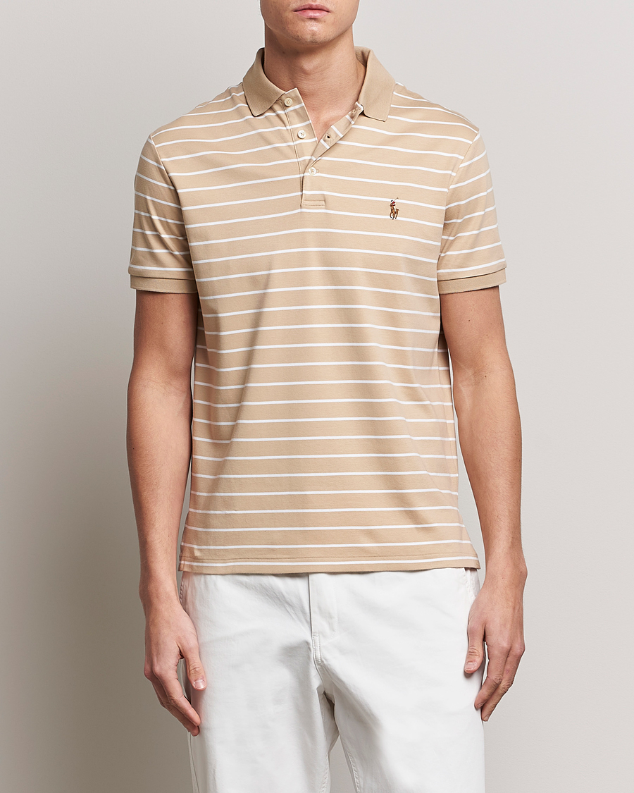 Herren |  | Polo Ralph Lauren | Luxury Pima Cotton Striped Polo Sand Dune/White