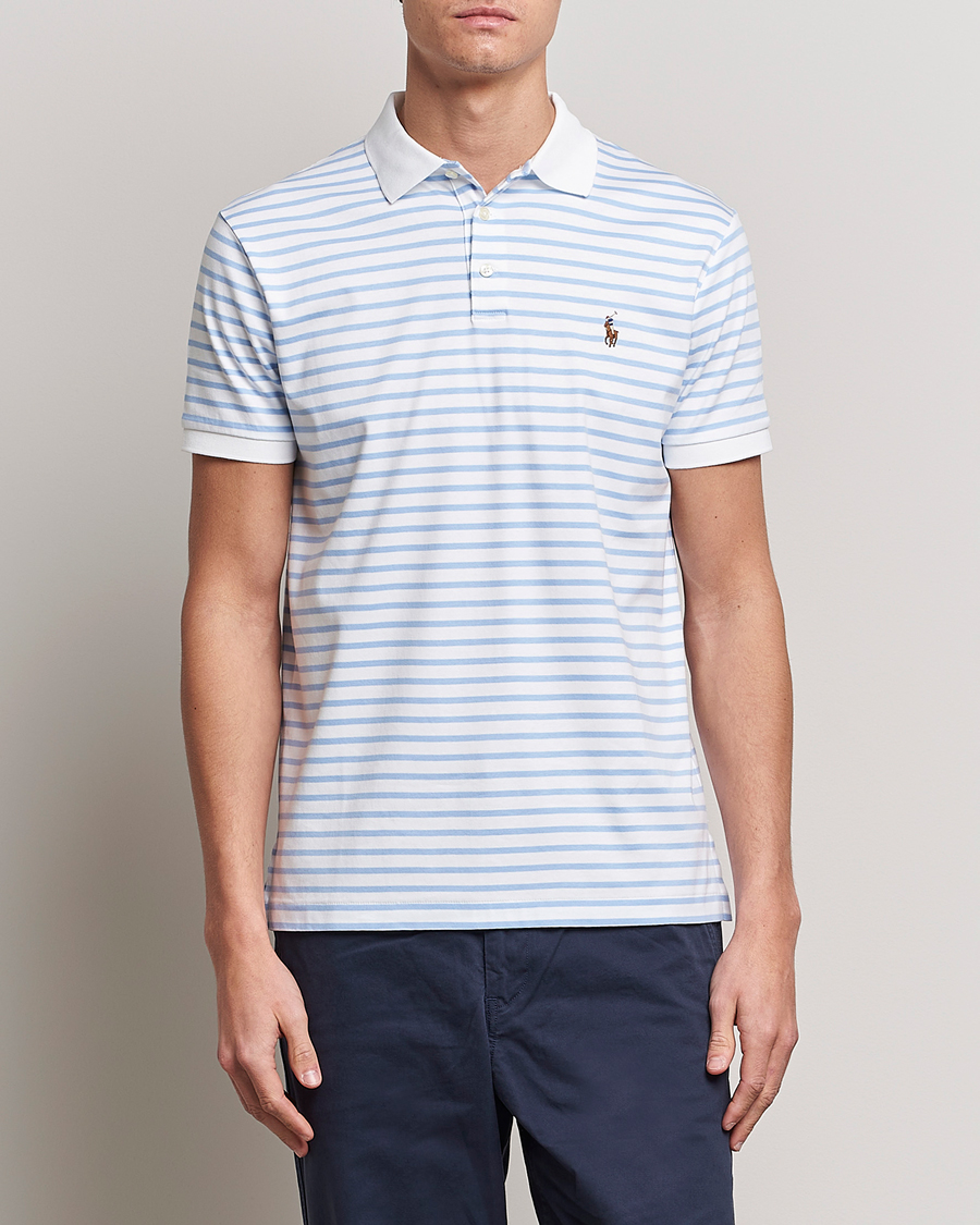 Herren | Poloshirt | Polo Ralph Lauren | Luxury Pima Cotton Striped Polo White/Austin Blue