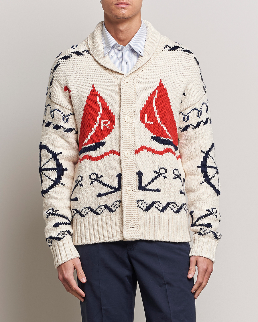 Herren | Strickjacke | Polo Ralph Lauren | Knitted Fishermen Shawl Collar Cardigan Cream
