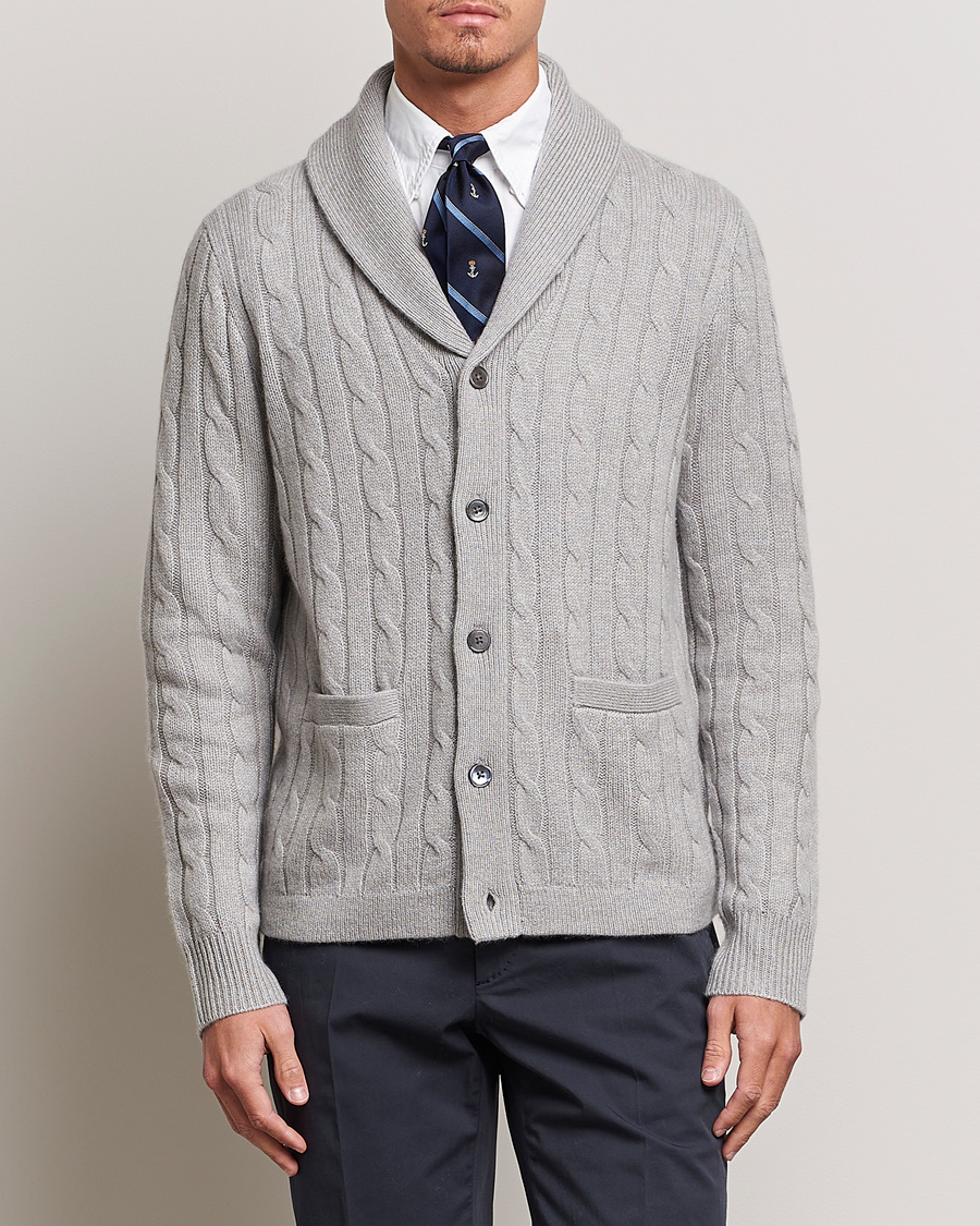 Herren | Kaschmirpullover | Polo Ralph Lauren | Cashmere Cable Shawl Collar Cardigan Grey Heather
