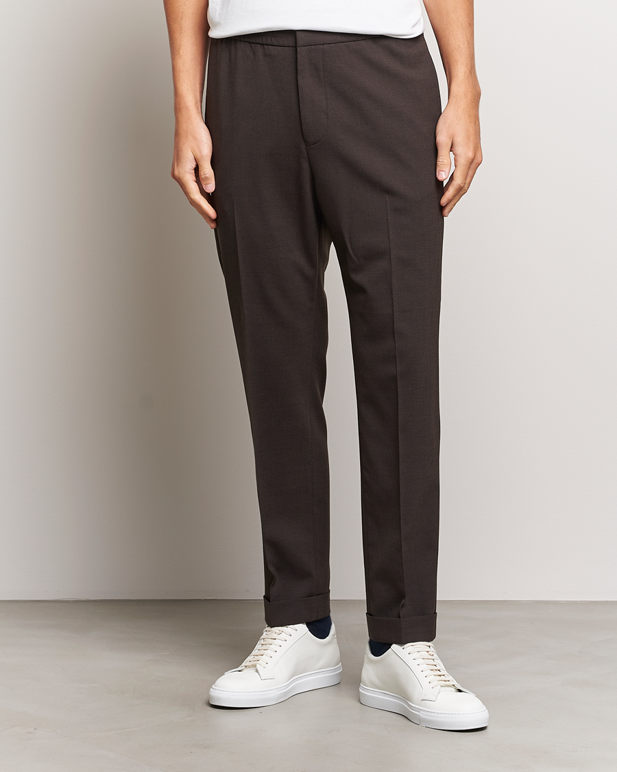 Herren | Drawstring-Hosen | Tiger of Sweden | Taven Drawstring Wool Trousers Coffee