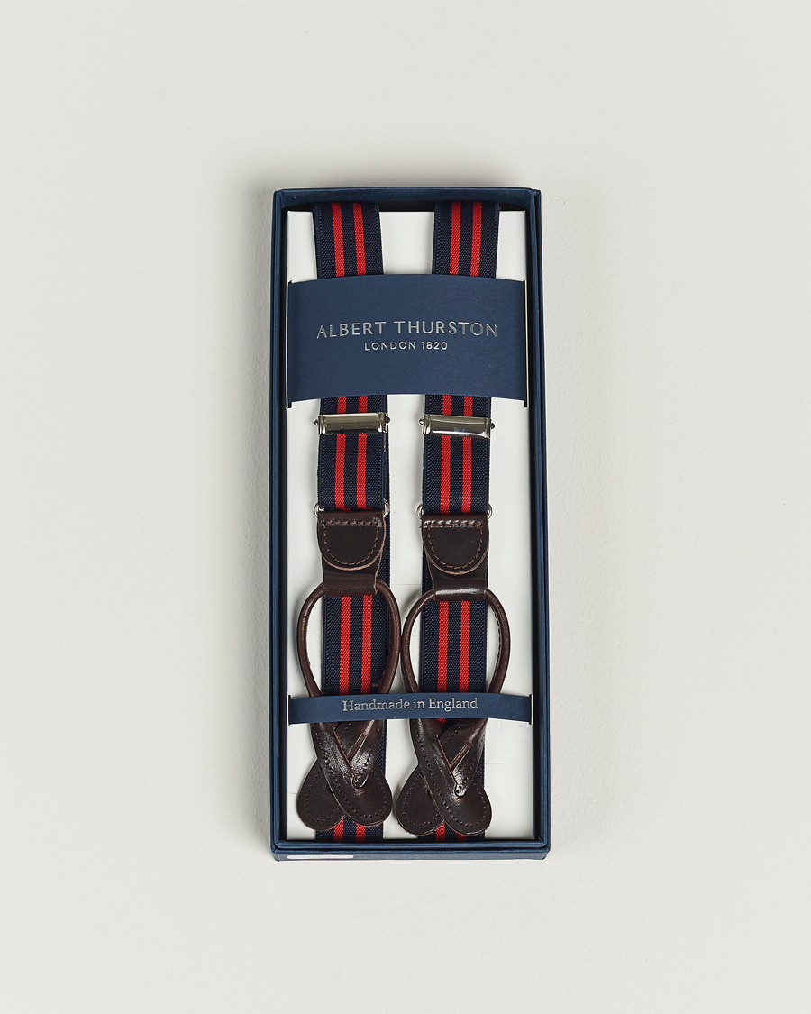 Herren | Hosenträger | Albert Thurston | Elastic Narrow Stripe Braces 25mm Navy/Red