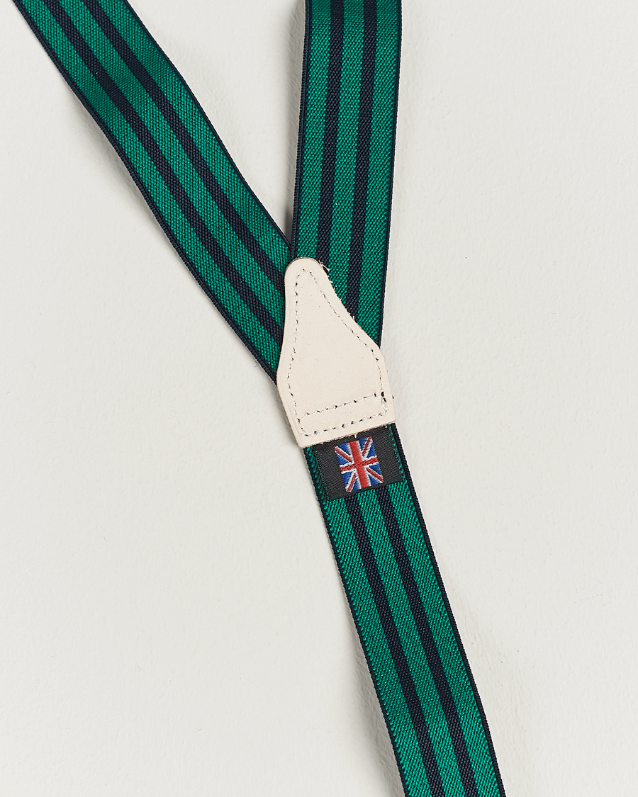 Herren | Hosenträger | Albert Thurston | Elastic Narrow Stripe Braces 25mm Navy/Green
