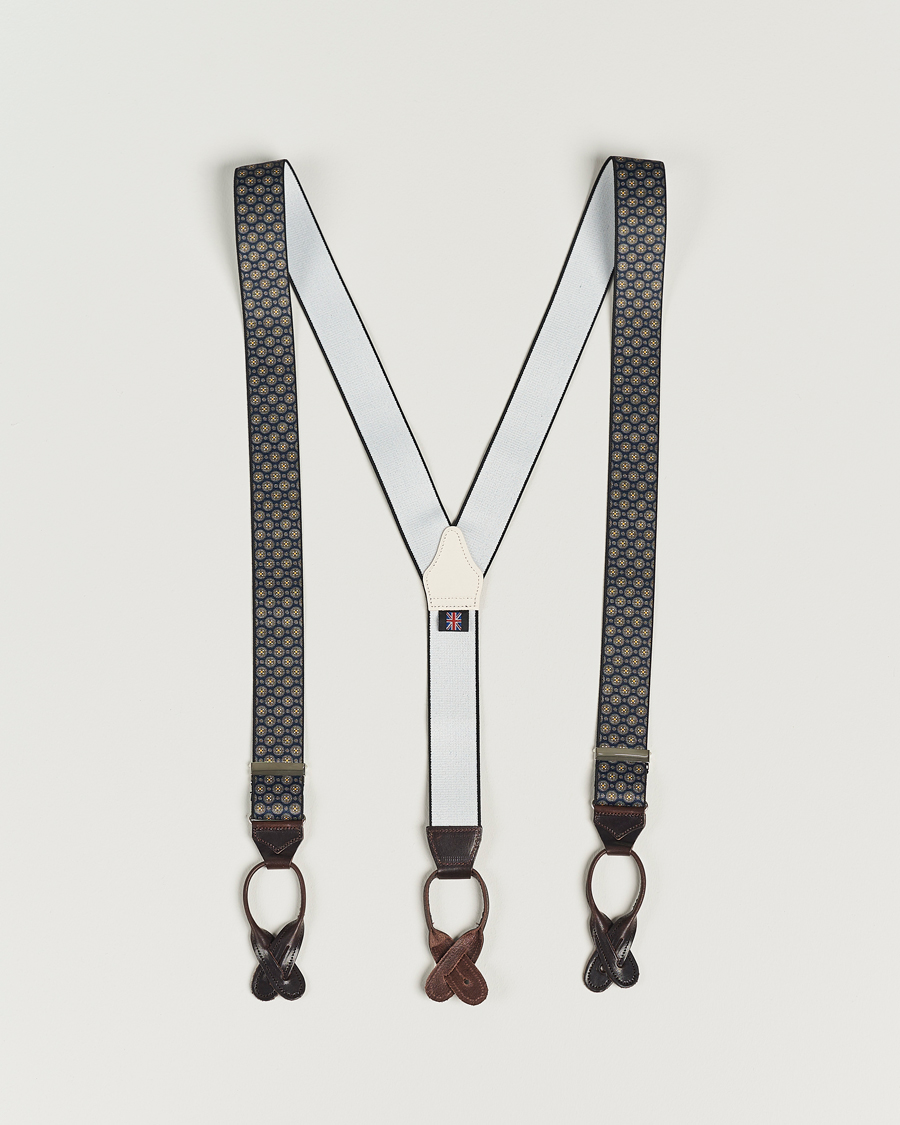 Herren | Albert Thurston Elastic Medallion Printed Braces 35mm Blue | Albert Thurston | Elastic Medallion Printed Braces 35mm Blue