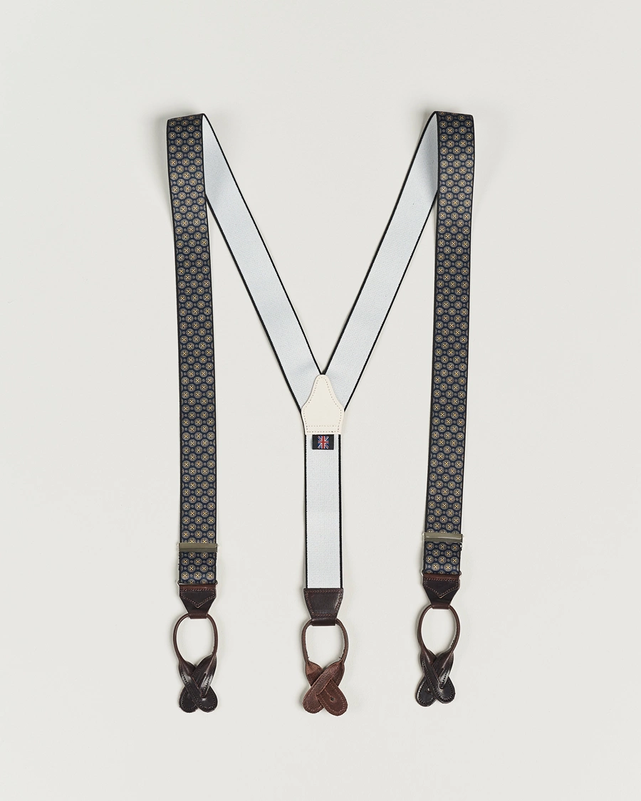 Herren | Albert Thurston Elastic Medallion Printed Braces 35mm Blue | Albert Thurston | Elastic Medallion Printed Braces 35mm Blue