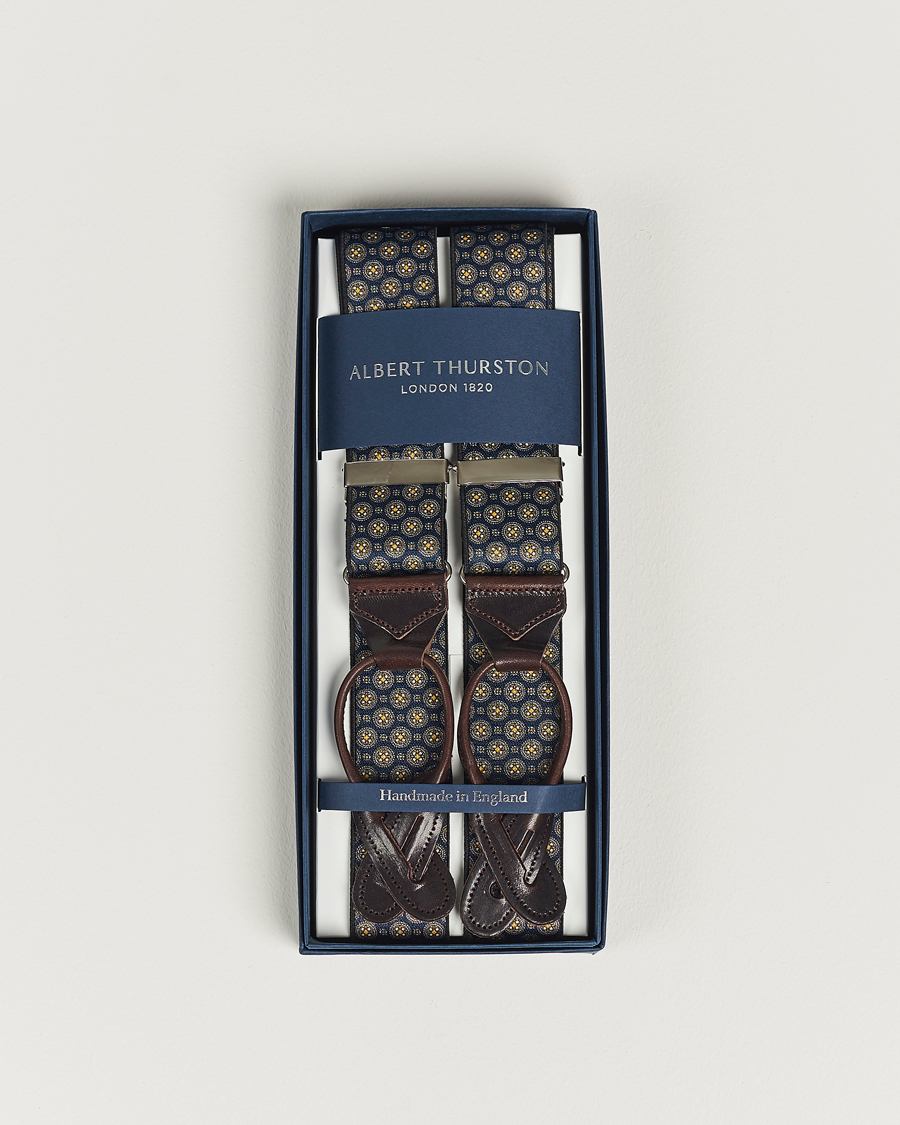 Herren | Albert Thurston Elastic Medallion Printed Braces 35mm Blue | Albert Thurston | Elastic Medallion Printed Braces 35mm Blue