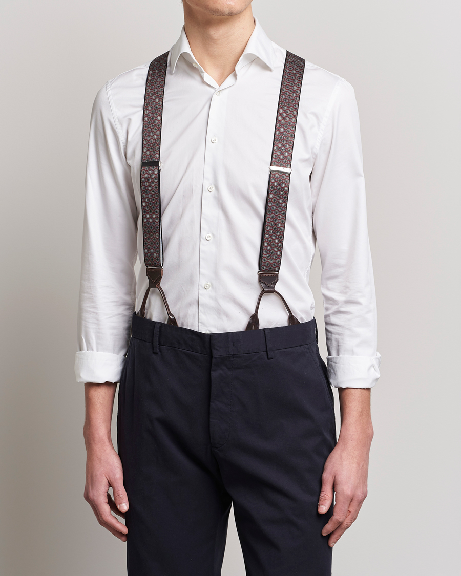 Herren | Albert Thurston Elastic Medallion Printed Braces 35mm Wine | Albert Thurston | Elastic Medallion Printed Braces 35mm Wine