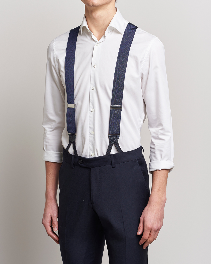 Herren | Albert Thurston Moiré Braces 40mm Navy | Albert Thurston | Moiré Braces 40mm Navy