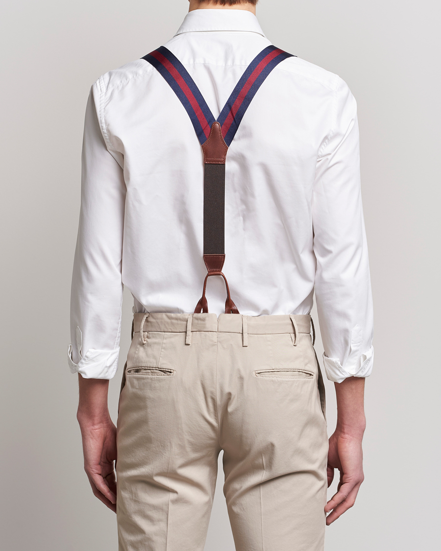 Herren | Albert Thurston Elastic Wide Stripe Braces 40mm Navy/Wine | Albert Thurston | Elastic Wide Stripe Braces 40mm Navy/Wine