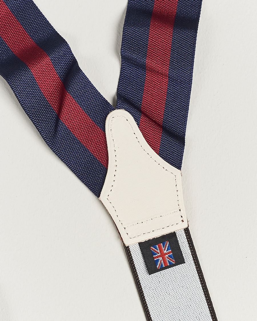 Herren | Albert Thurston Elastic Wide Stripe Braces 40mm Navy/Wine | Albert Thurston | Elastic Wide Stripe Braces 40mm Navy/Wine