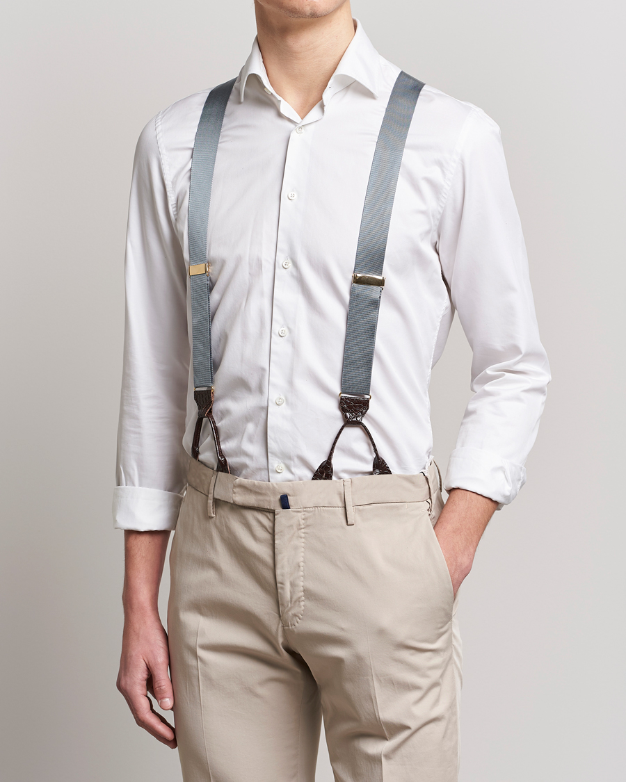 Herren | Hosenträger | Albert Thurston | Elastic Ribbed Rigid Braces 35mm Dove Grey