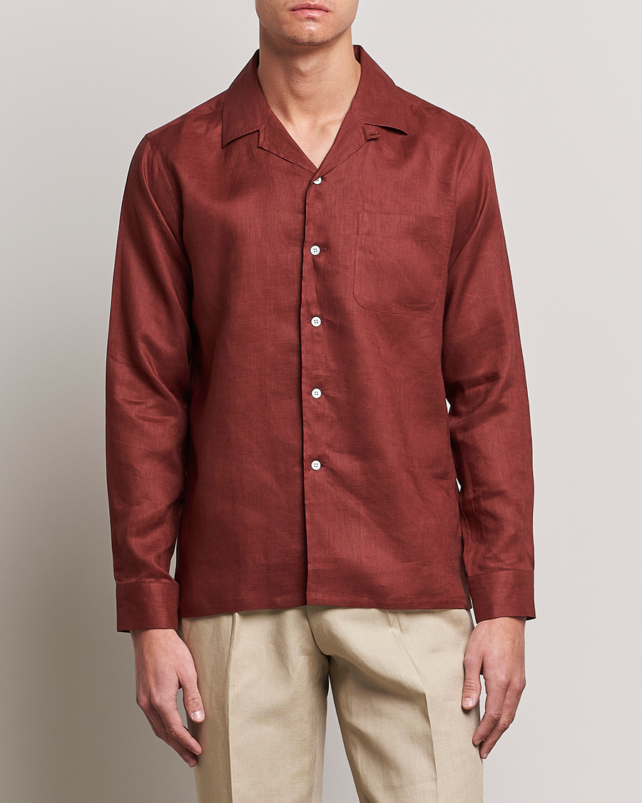 Herren |  | Beams F | Relaxed Linen Shirt Brick