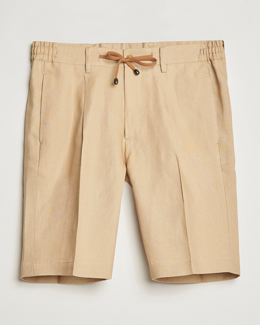 Herren | Shorts | Beams F | Pleated Linen Shorts Khaki