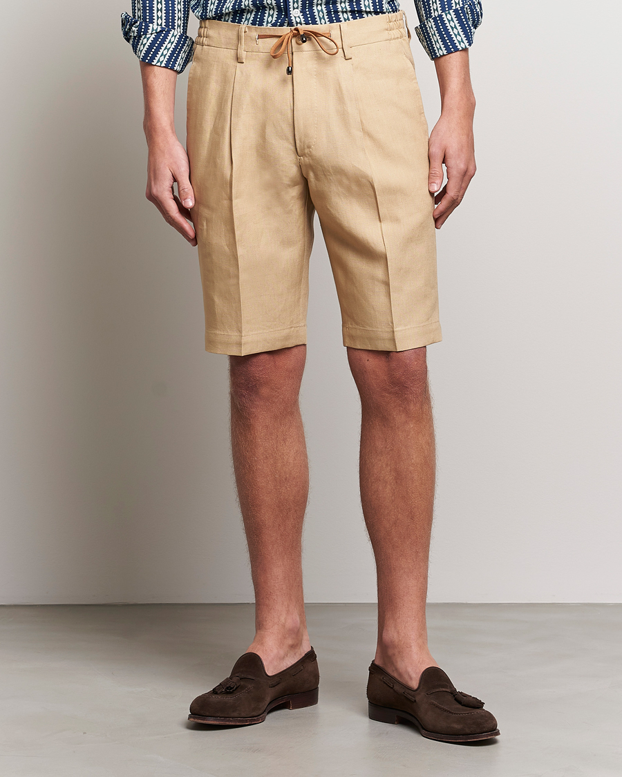 Herren | Shorts | Beams F | Pleated Linen Shorts Khaki