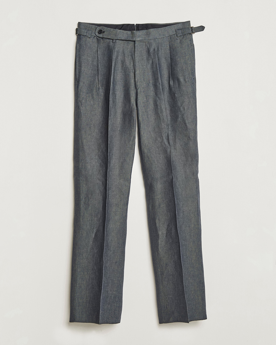 Herren | Hosen | Beams F | Pleated Linen Trousers Petroleum Blue