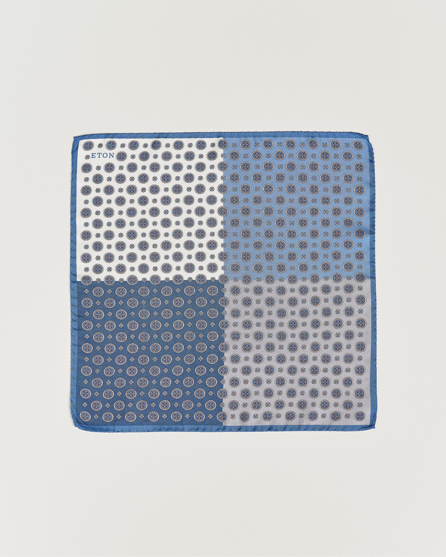 Herren | Eton Silk Four Faced Medallion Pocket Square Blue Multi | Eton | Silk Four Faced Medallion Pocket Square Blue Multi