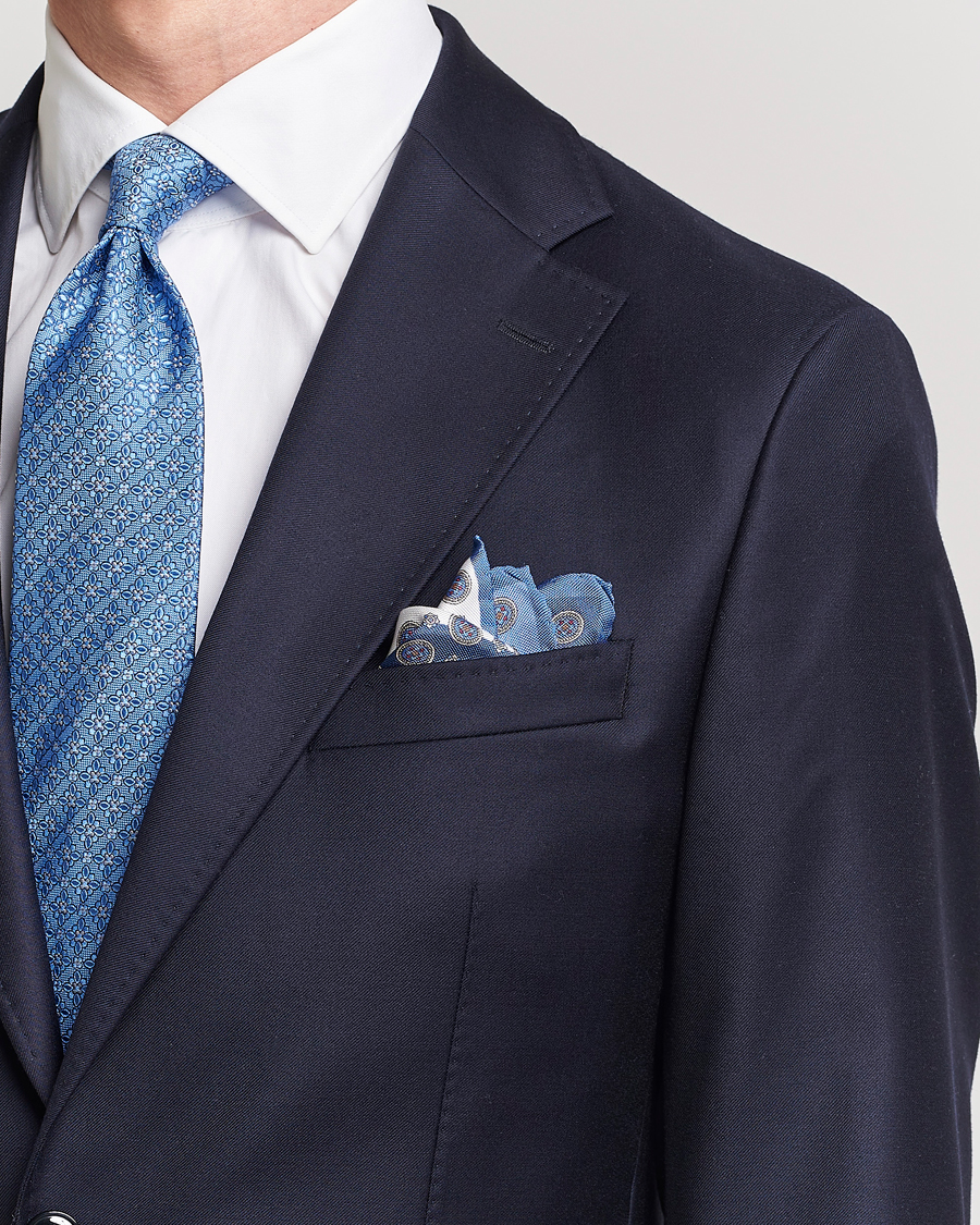 Herren | Eton Silk Four Faced Medallion Pocket Square Blue Multi | Eton | Silk Four Faced Medallion Pocket Square Blue Multi