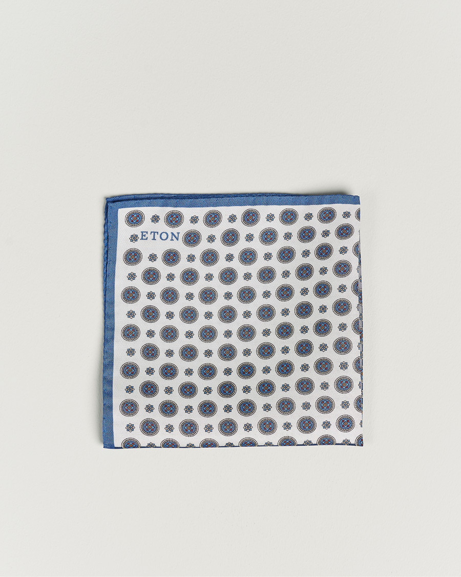 Herren | Eton Silk Four Faced Medallion Pocket Square Blue Multi | Eton | Silk Four Faced Medallion Pocket Square Blue Multi