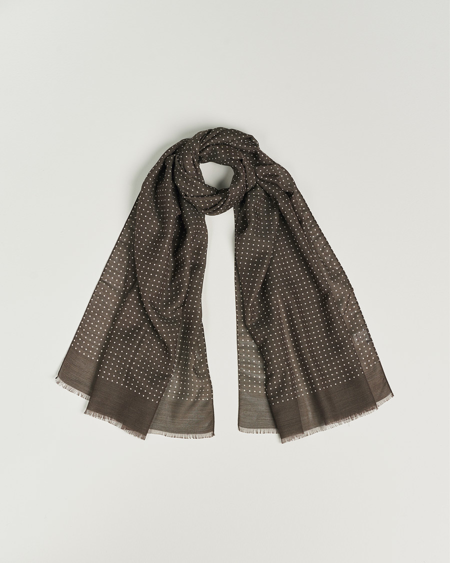 Herren | Eton Silk Wool Polka Dot Scarf Brown | Eton | Silk Wool Polka Dot Scarf Brown