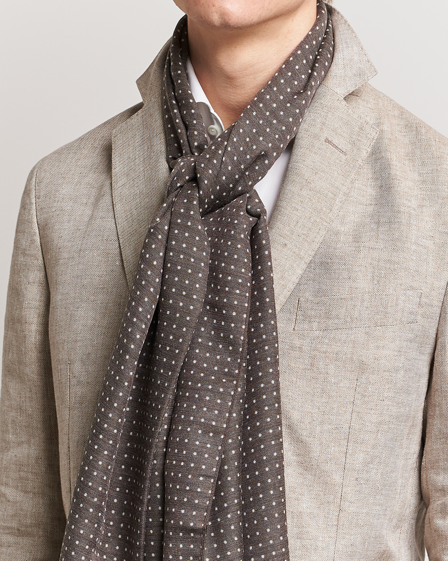 Herren | Eton Silk Wool Polka Dot Scarf Brown | Eton | Silk Wool Polka Dot Scarf Brown