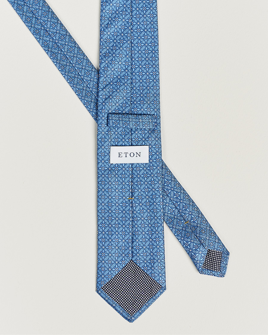 Herren | Eton Silk Printed Flower Tie Blue | Eton | Silk Printed Flower Tie Blue