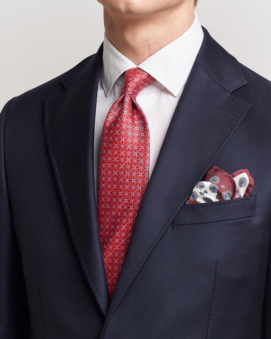 Herren | Eton Silk Printed Flower Tie Red | Eton | Silk Printed Flower Tie Red