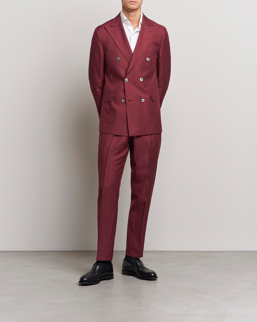 Herren | Sakkos | Oscar Jacobson | Farris Double Breasted Linen Blazer Moon Red