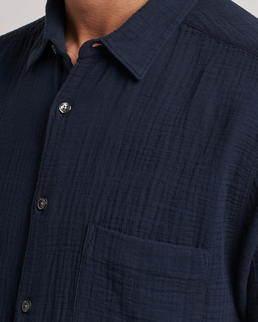 Herren | Hemden | Oscar Jacobson | Short Sleeve City Crepe Cotton Shirt Navy