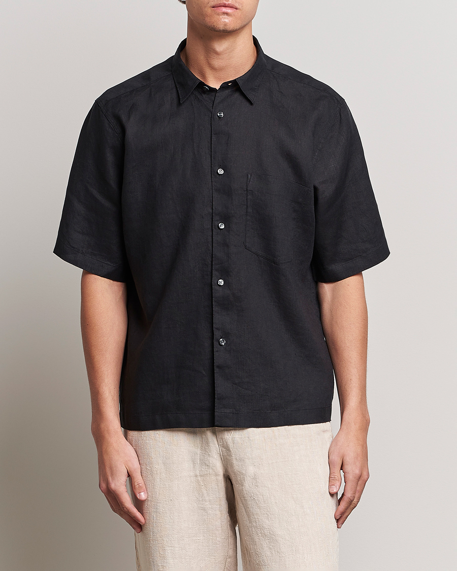 Herren |  | Oscar Jacobson | Regular Fit City Signature Linen Shirt Black