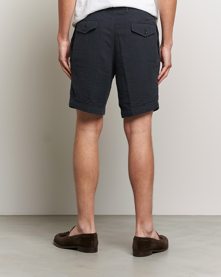 Herren | Shorts | Oscar Jacobson | Tanker Pleated Crepe Cotton Shorts Navy