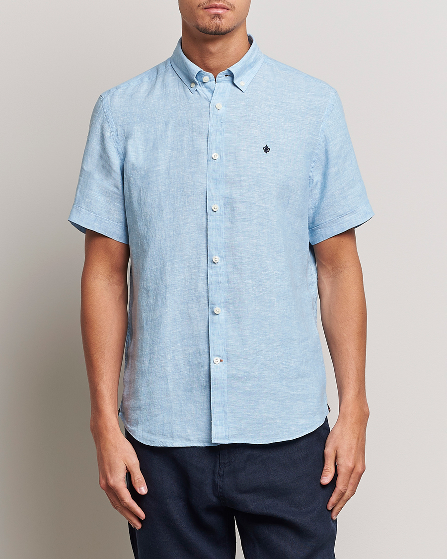 Herren | Hemden | Morris | Douglas Short Sleeve Linen Shirt Light Blue