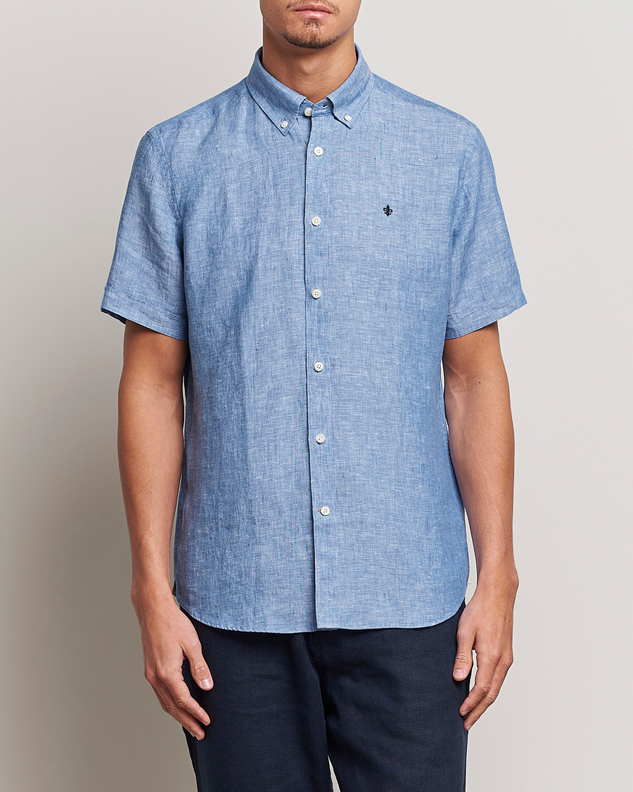 Herren |  | Morris | Douglas Linen Short Sleeve Shirt Blue