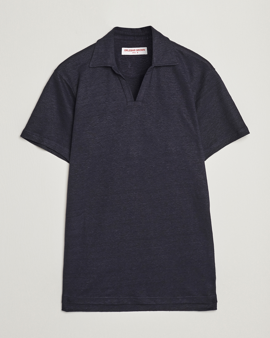 Herren | Poloshirts | Orlebar Brown | Felix Placket Short Sleeve Linen Polo Night Iris