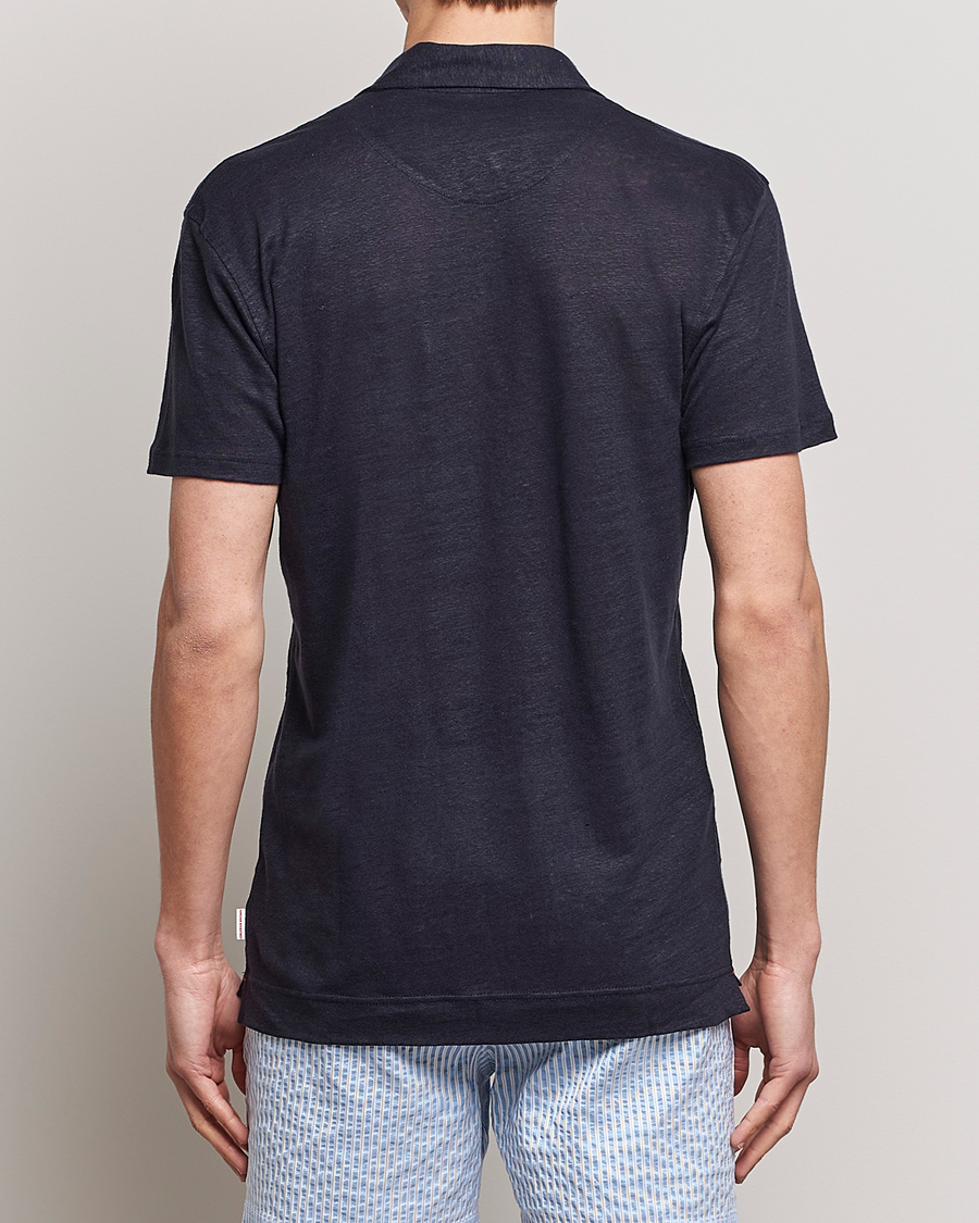 Herren | Poloshirts | Orlebar Brown | Felix Placket Short Sleeve Linen Polo Night Iris