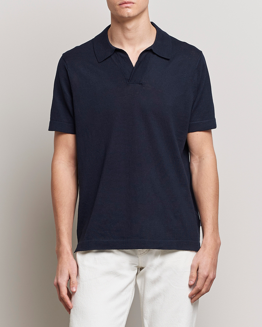Herren | Kurzarm-Poloshirts | NN07 | Ryan Cotton/Linen Polo Navy Blue