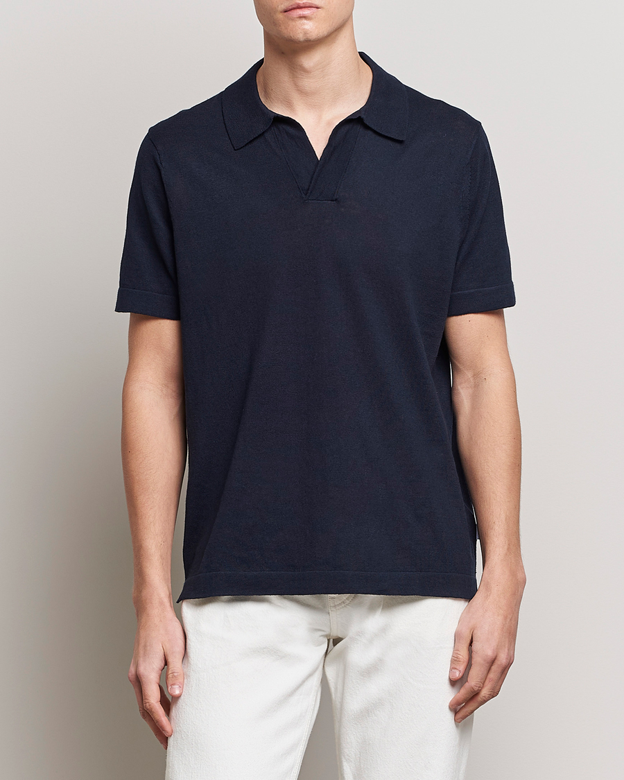 Herren | Poloshirts | NN07 | Ryan Cotton/Linen Polo Navy Blue