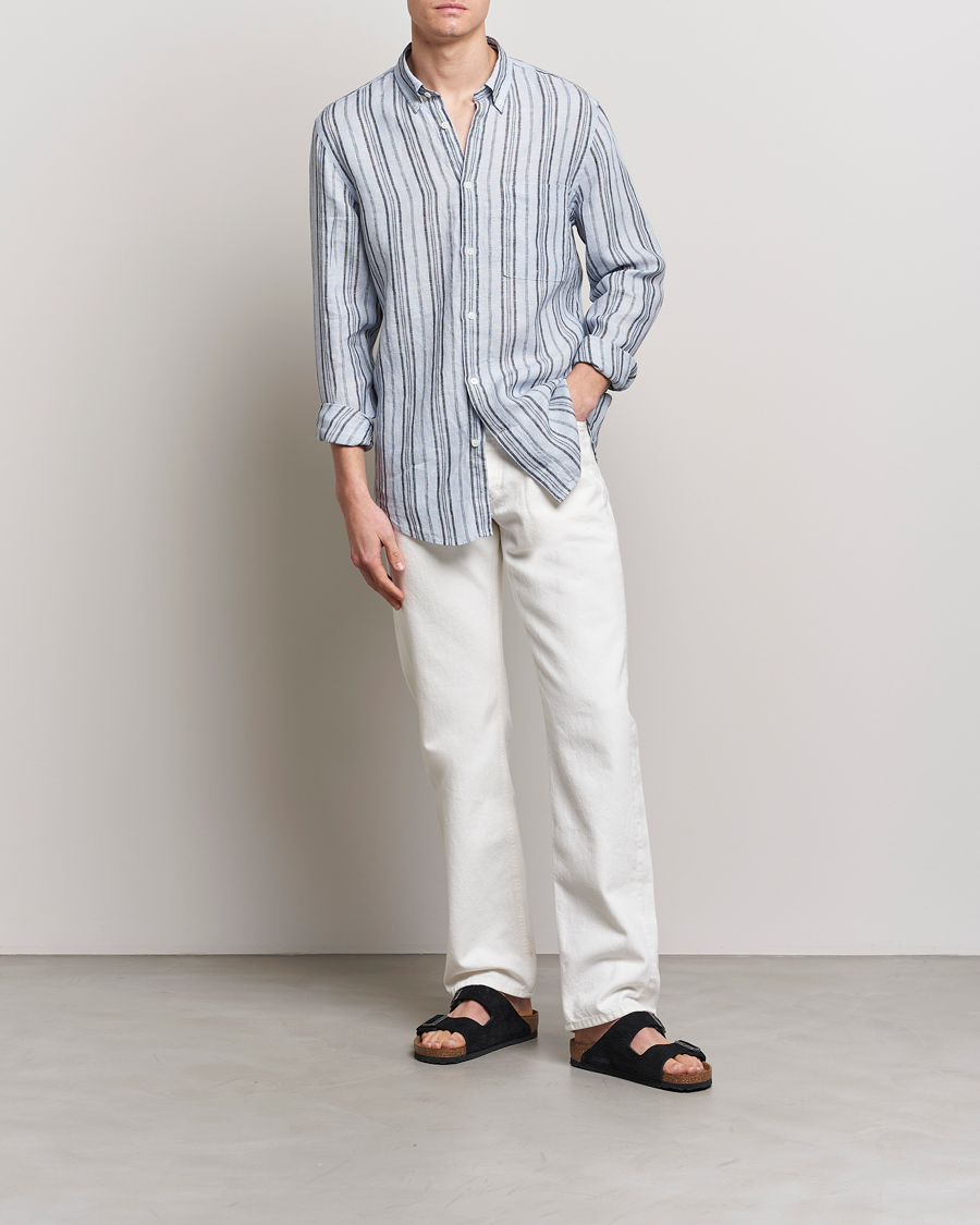 Herren | Hemden | NN07 | Arne Strinped Linen Shirt Blue