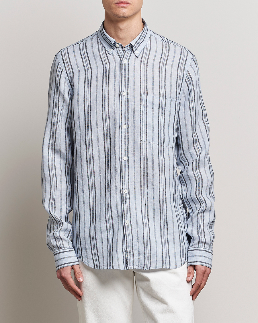 Herren | The Linen Lifestyle | NN07 | Arne Strinped Linen Shirt Blue