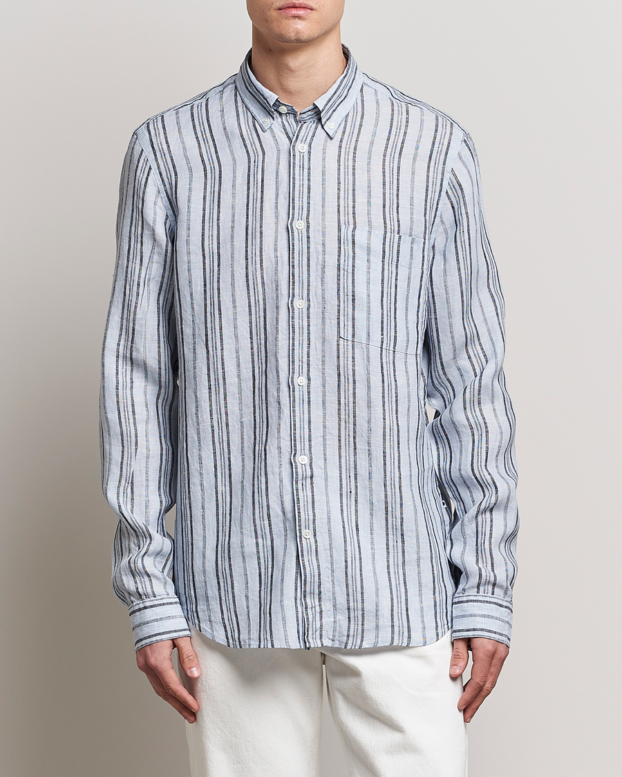 Herren | Hemden | NN07 | Arne Strinped Linen Shirt Blue