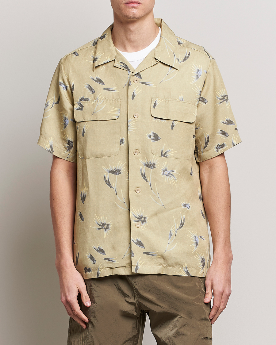 Herren | | NN07 | Daniel Short Sleeve Tencel/Linen Printed Shirt Pale Olive