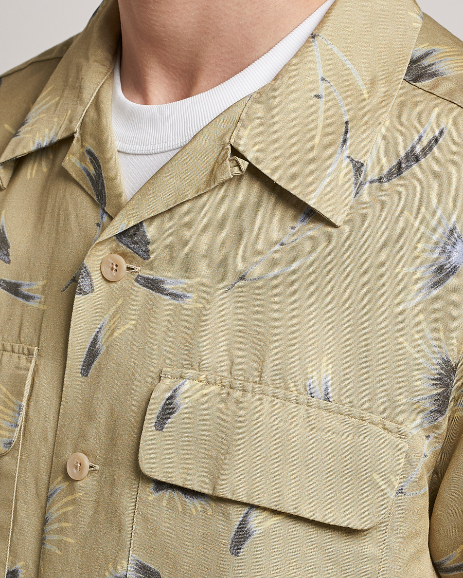 Herren | Hemden | NN07 | Daniel Short Sleeve Tencel/Linen Printed Shirt Pale Olive